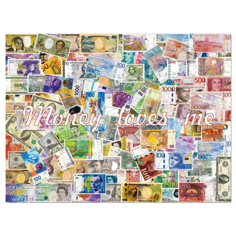 kaayee-money-loves-me-holzpuzzle-medium-geld-collage image 1
