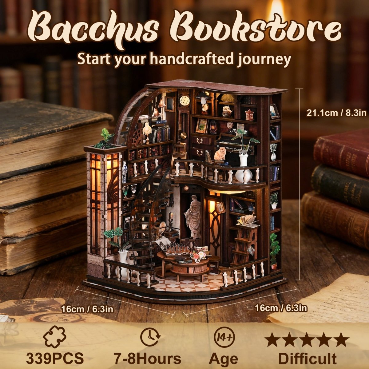kaayee-bacchus-bookstore-miniaturhaus-bastelset-holz-mit-licht image 5