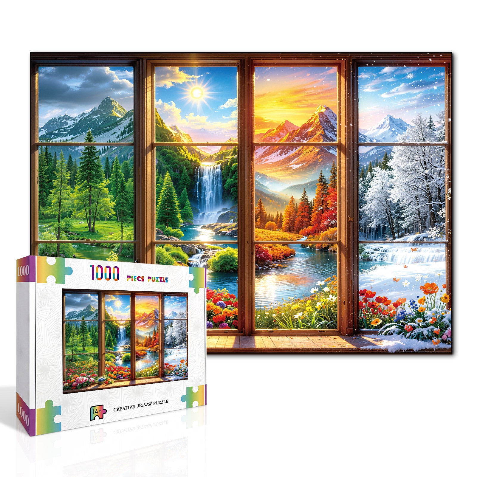 kaayee-cardboard-puzzle-seasons-outside-window-1000-teile image 2