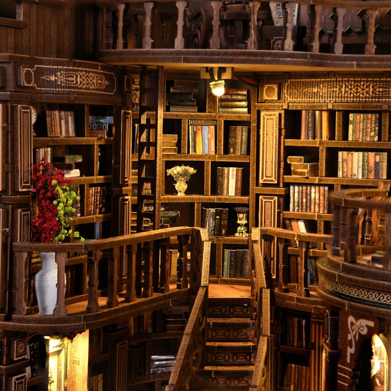 magicholz-miniaturhaus-grand-library-bastelset-mit-led-beleuchtung image 6