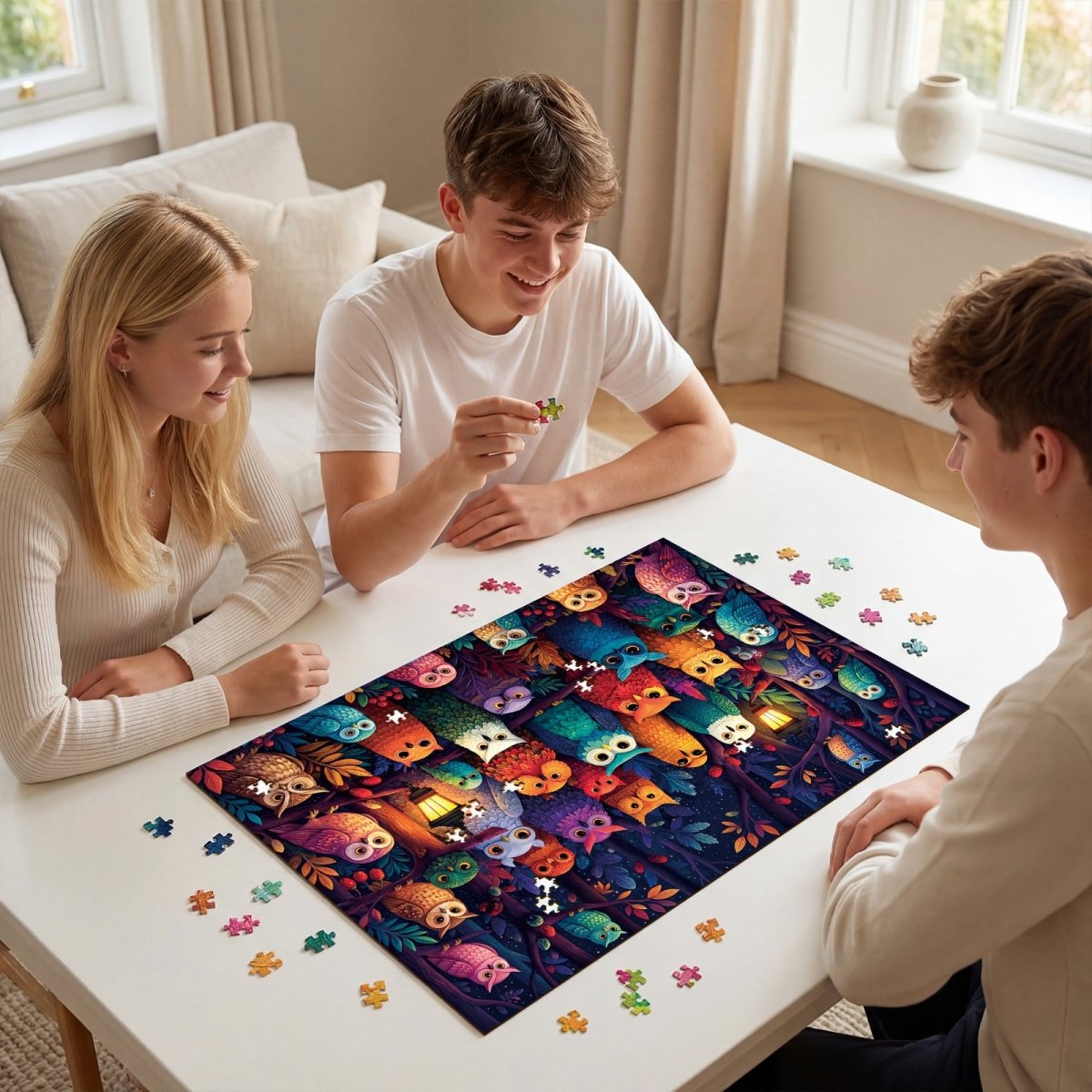 kaayee-owl-grove-1000-teile-kartonpuzzle-eco-white-board-eule image 4