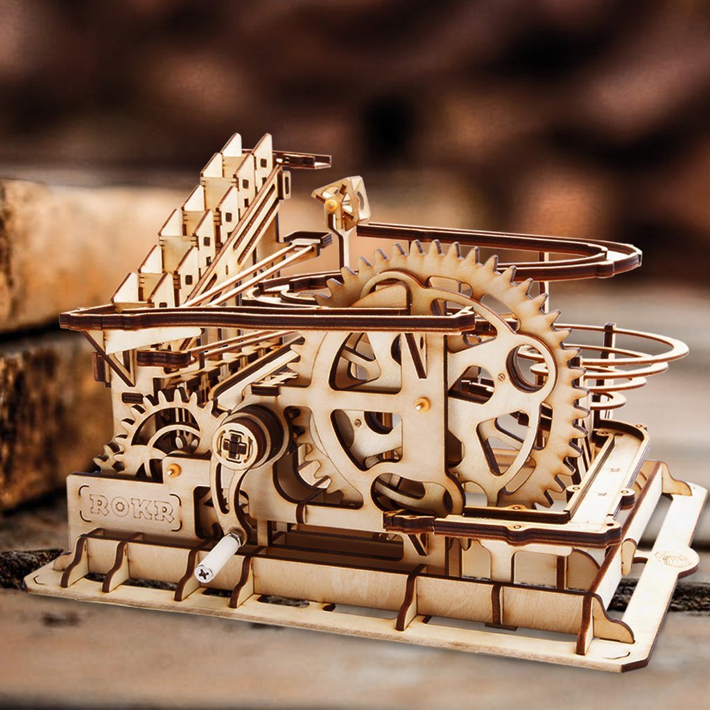 magicholz-mechanischer-bausatz-murmelbahn-waterwheel-holz-kugelbahn image 1