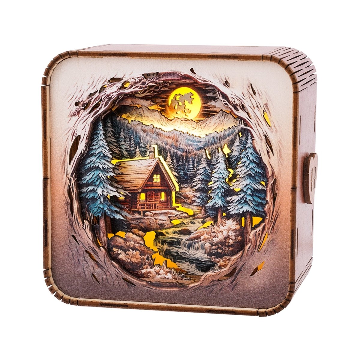 kaayee-night-light-snow-mountain-cabin-nachtlicht-holzbausatz image 1