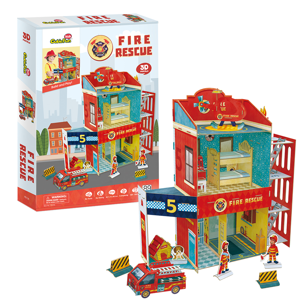 cubicfun-dollhouse-p813h-fire-rescue-3d-puzzle-feuerwehr image 1