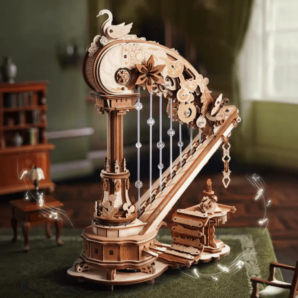 rolife-magic-harp-harfe-holzbausatz-spieluhr-mechanik-modell image 1