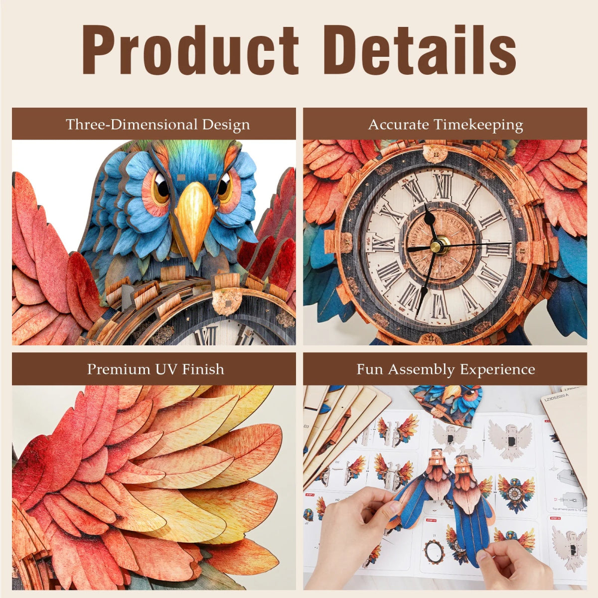 kaayee-clock-kit-parrot-holzuhr-papagei-bausatz image 4