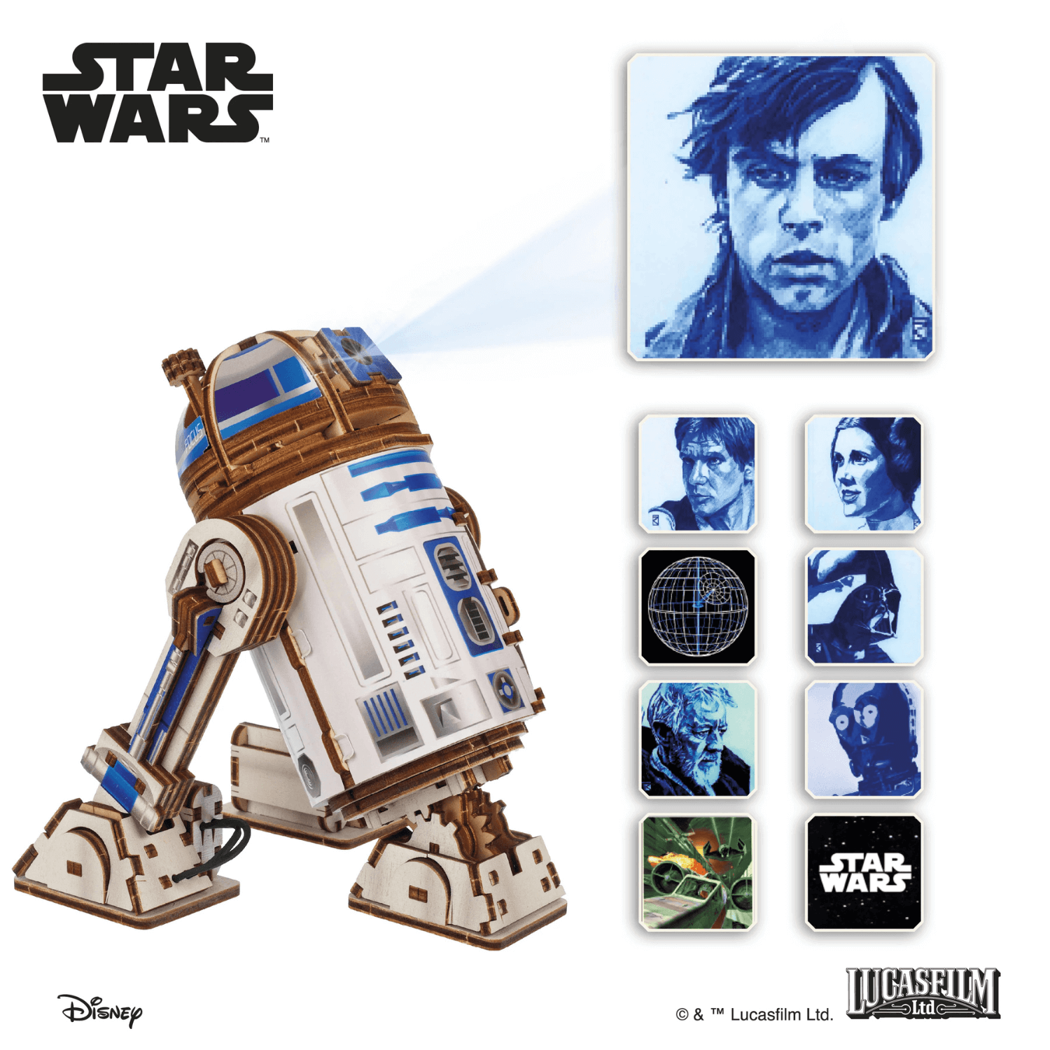 magicholz-mechanischer-bausatz-r2-d2-holzmodell-mit-projektor image 2