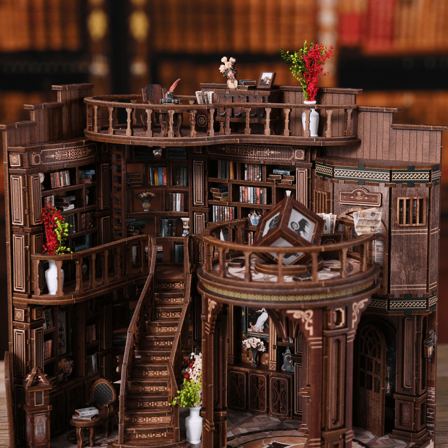 magicholz-miniaturhaus-grand-library-bastelset-mit-led-beleuchtung image 8