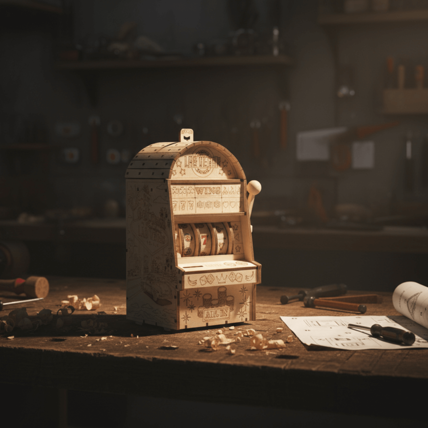 magicholz-mechanischer-bausatz-einarmiger-bandit-spielautomat-holz image 3