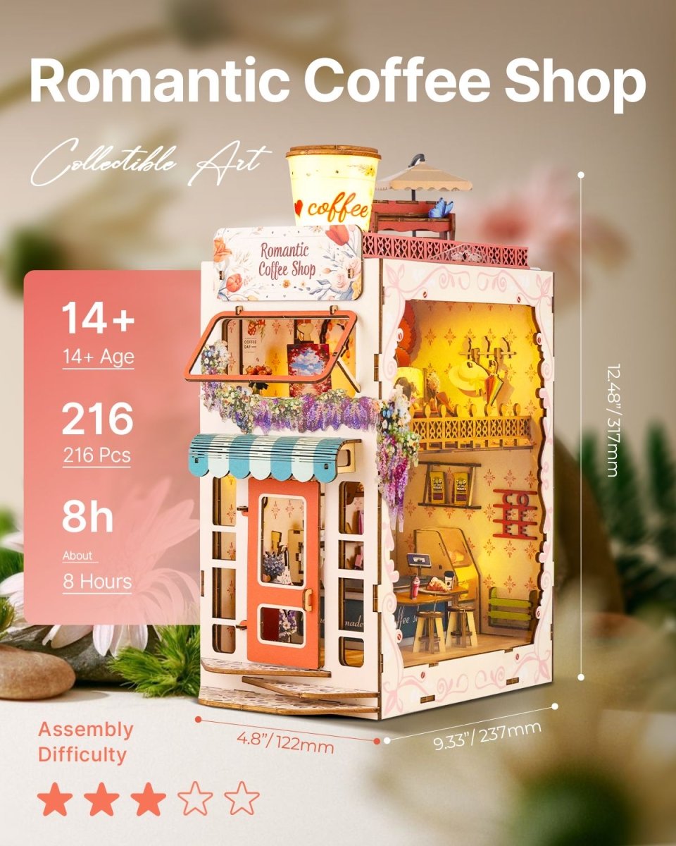 kaayee-book-nook-kit-romantic-coffee-shop-holzpuzzle-caf-led image 3