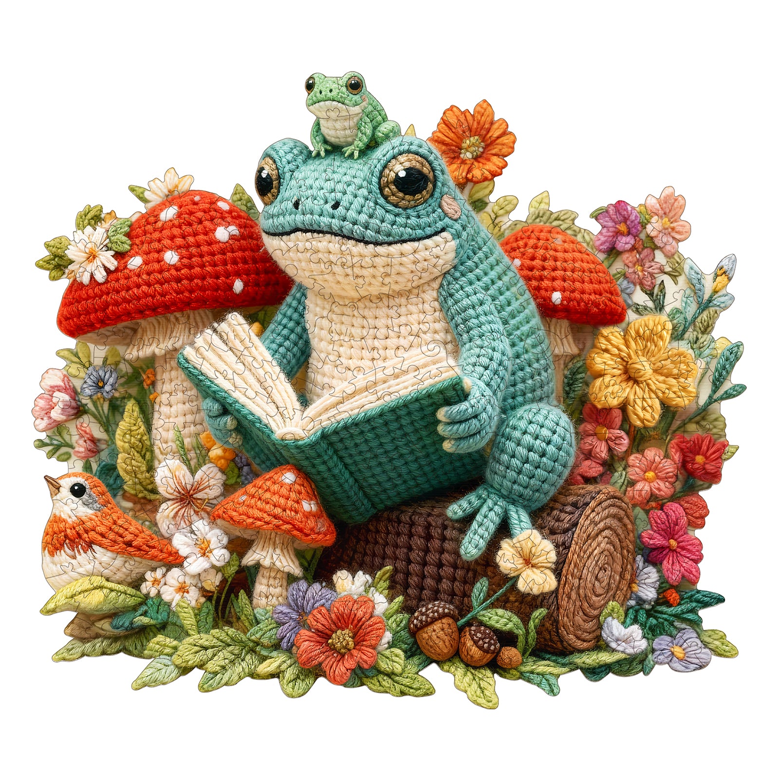 jigfoxy-reading-frog-holzpuzzle-m-194-teile-frosch image 1