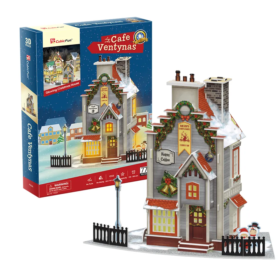 cubicfun-christmas-village-cafe-ventynas-p802h-3d-puzzle image 1