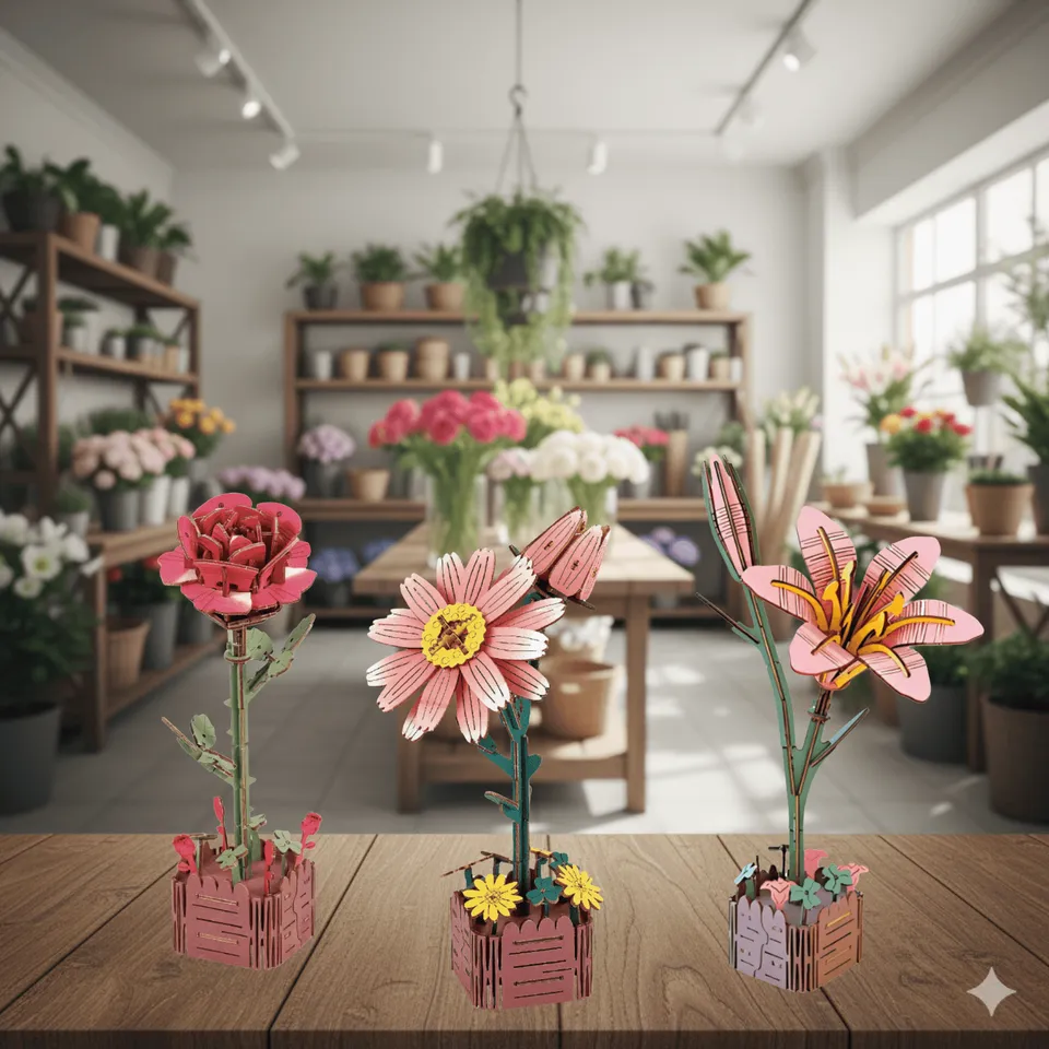 magicholz-ewiger-fr-hling-blumen-trio-holzblumen-romantisch-3er-set image 1