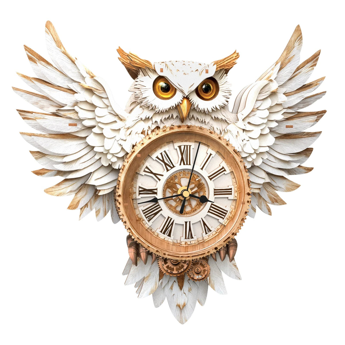 kaayee-snowy-owl-wooden-clock-kit-3d-puzzle-holzuhr-eule image 1