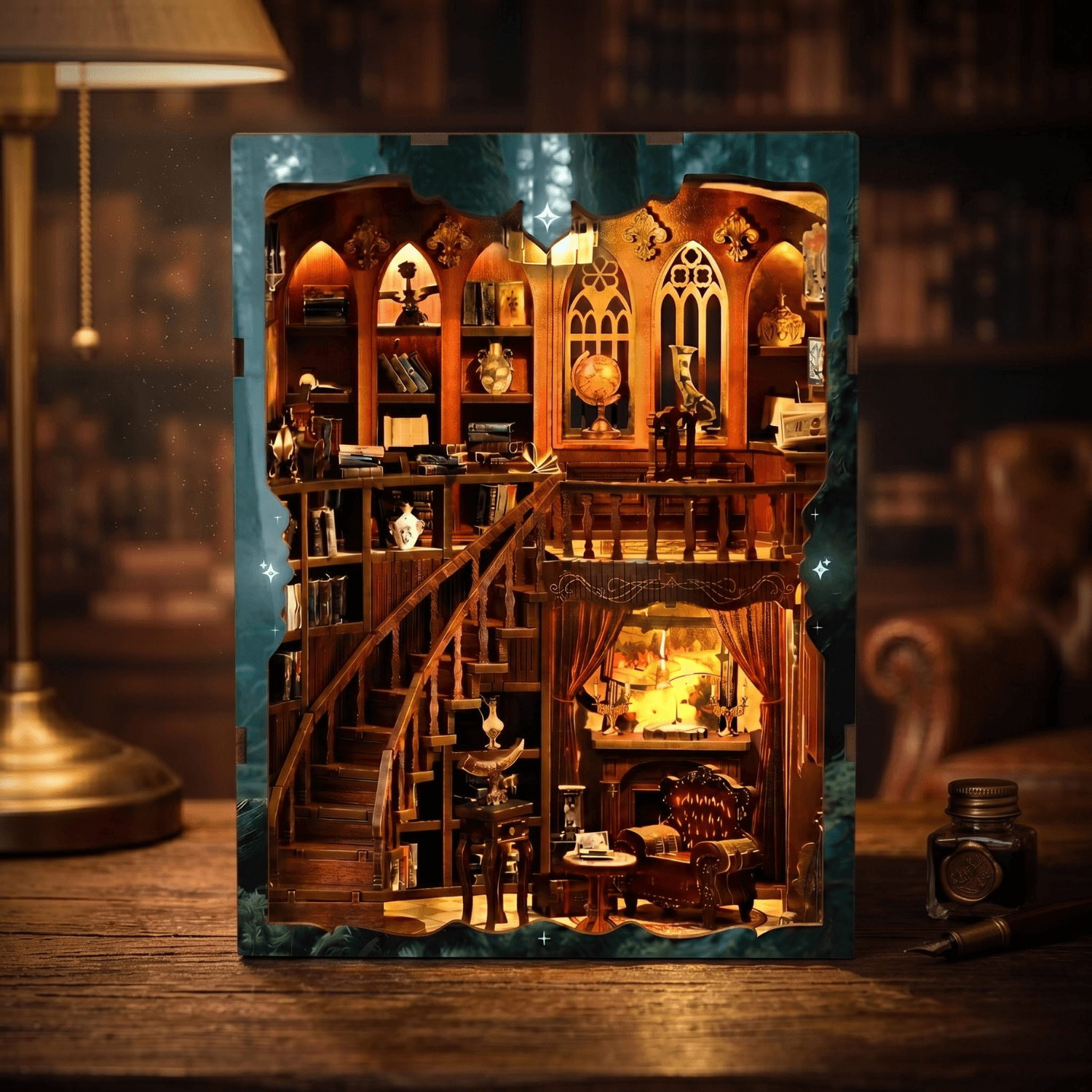 magicholz-book-nook-twilight-midnight-study-bibliothek-mit-licht image 3