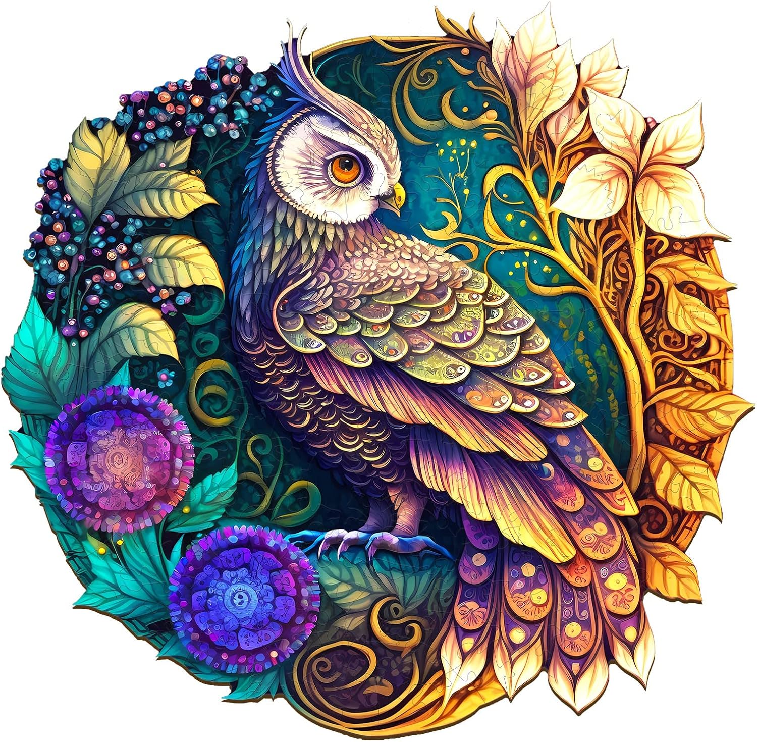 jigfoxy-mandala-owl-holzpuzzle-100-teile-s-rund-eule image 1