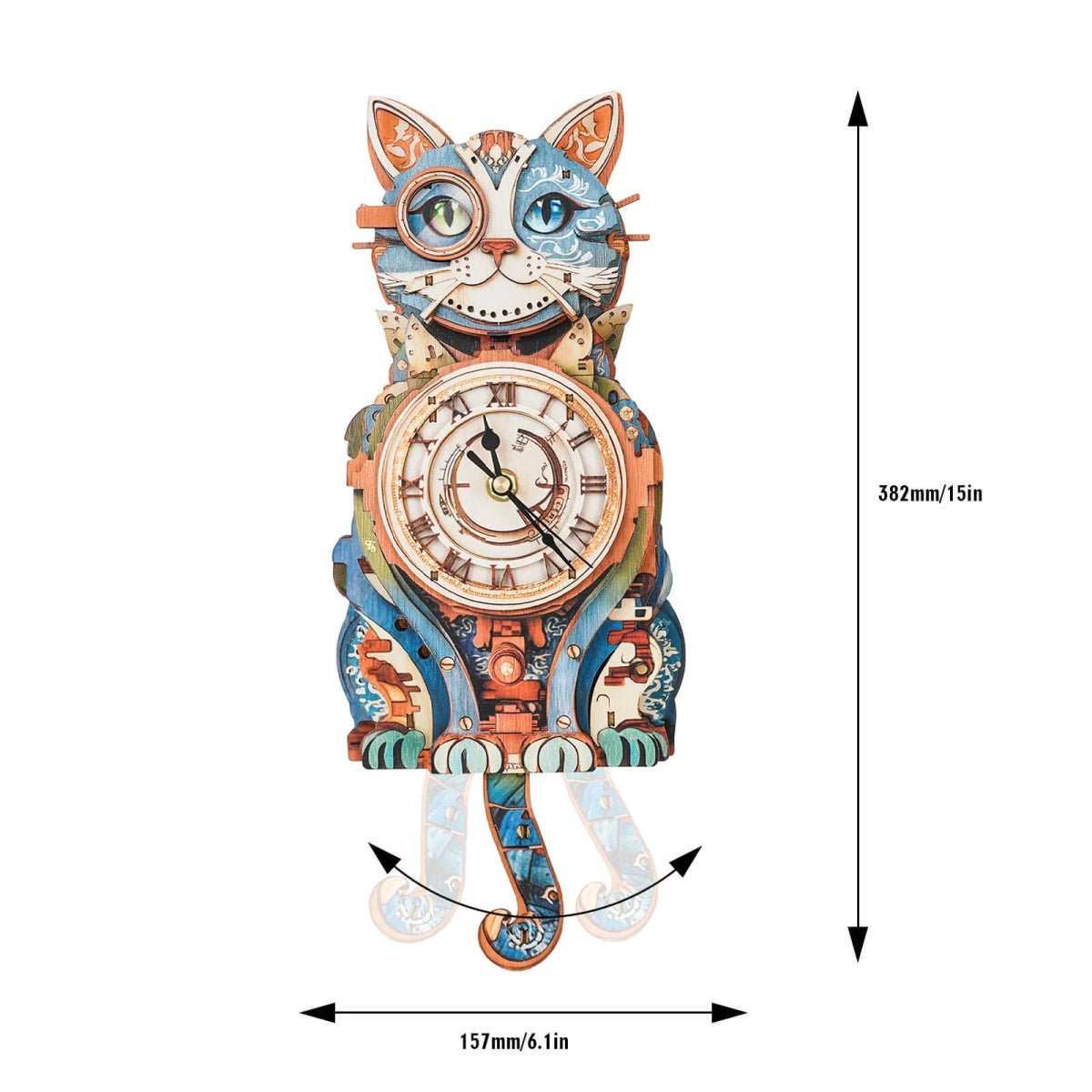 kaayee-clock-kit-cat-detective-holzuhr-bausatz-mit-pendel image 3