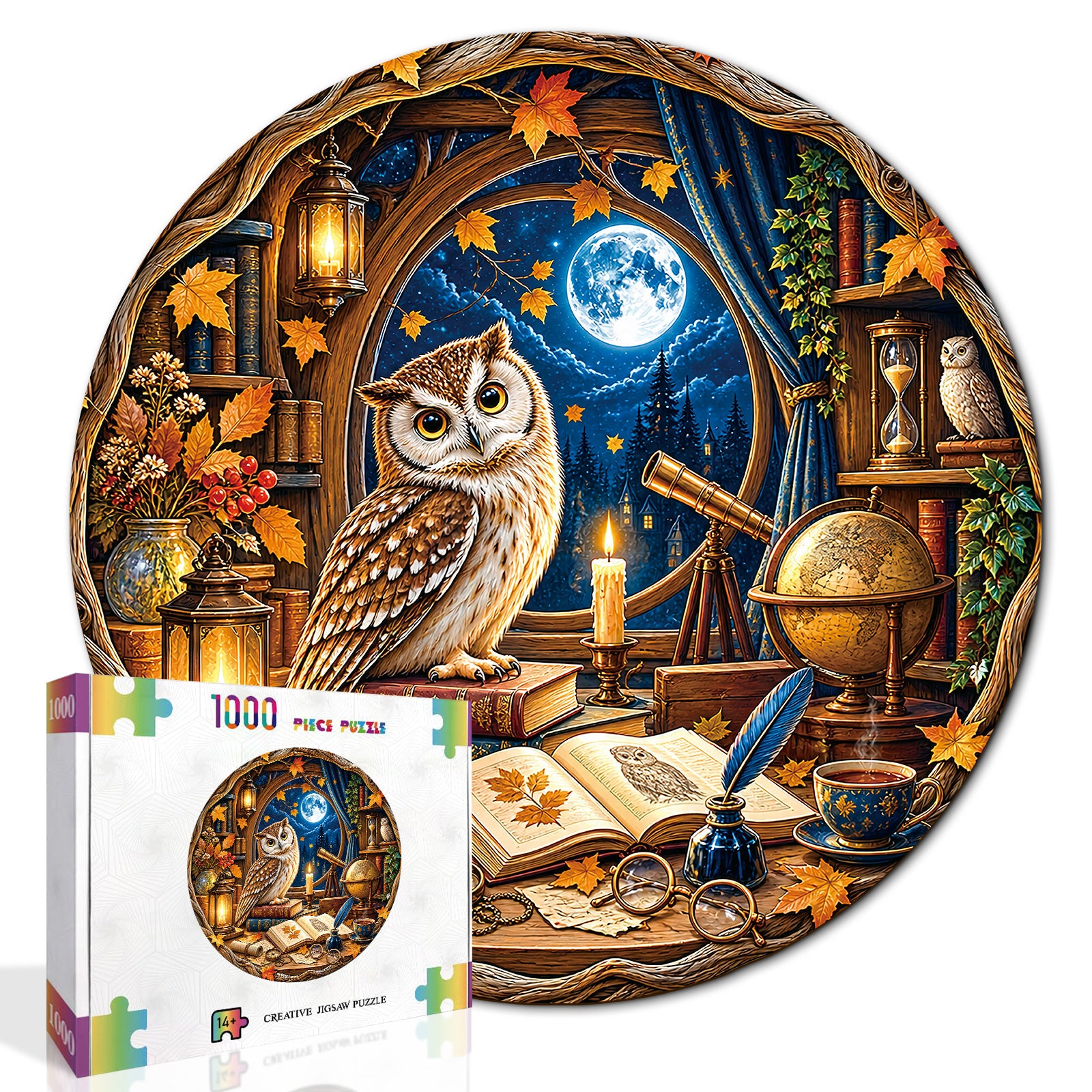kaayee-cardboard-puzzle-moonlit-owl-study-1000-teile-eco image 2