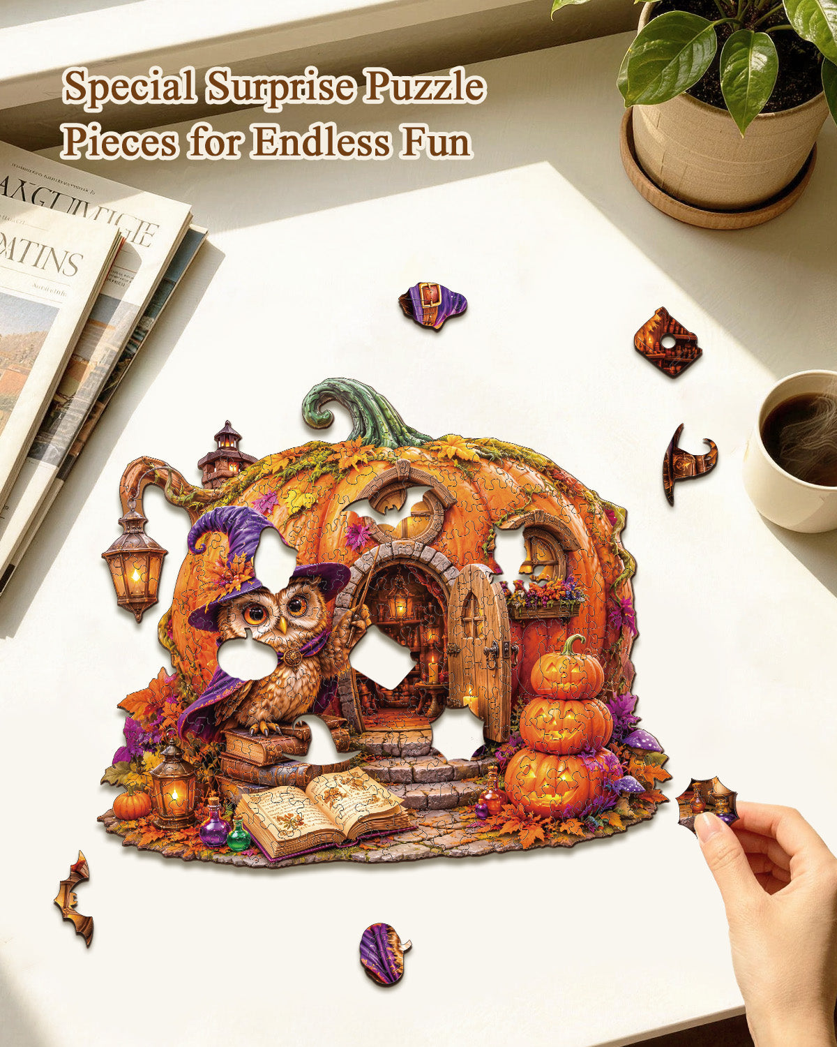 kaayee-clock-kit-enchanted-pumpkin-cottage-holz-puzzle-uhr image 2