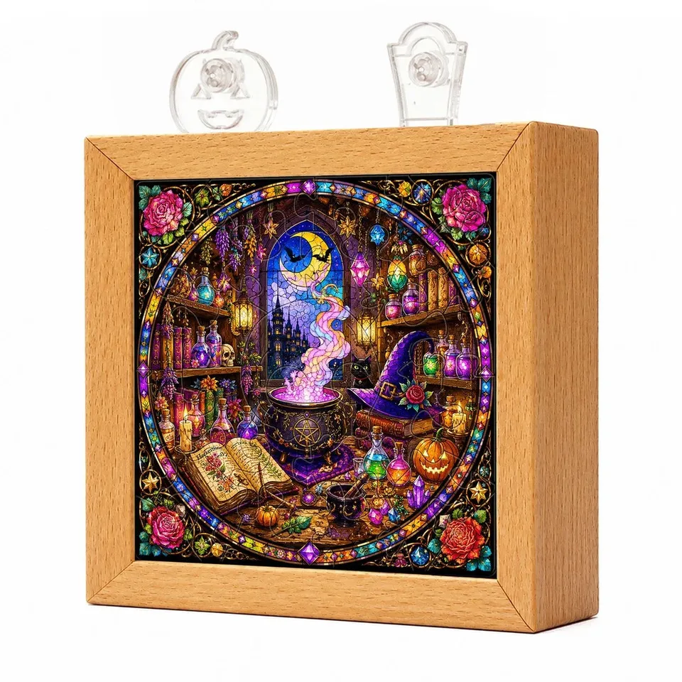 kaayee-witch-s-alchemy-lab-puzzle-nachtlicht-mit-holzrahmen image 1