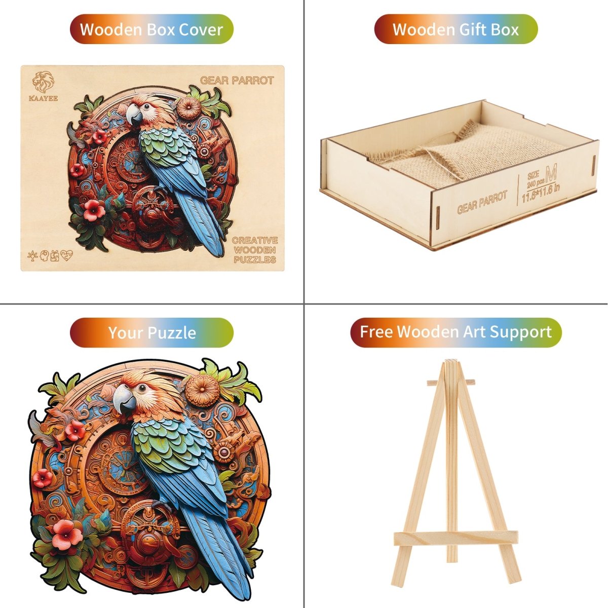 kaayee-wooden-puzzle-gear-parrot-holzpuzzle-medium-papagei image 4