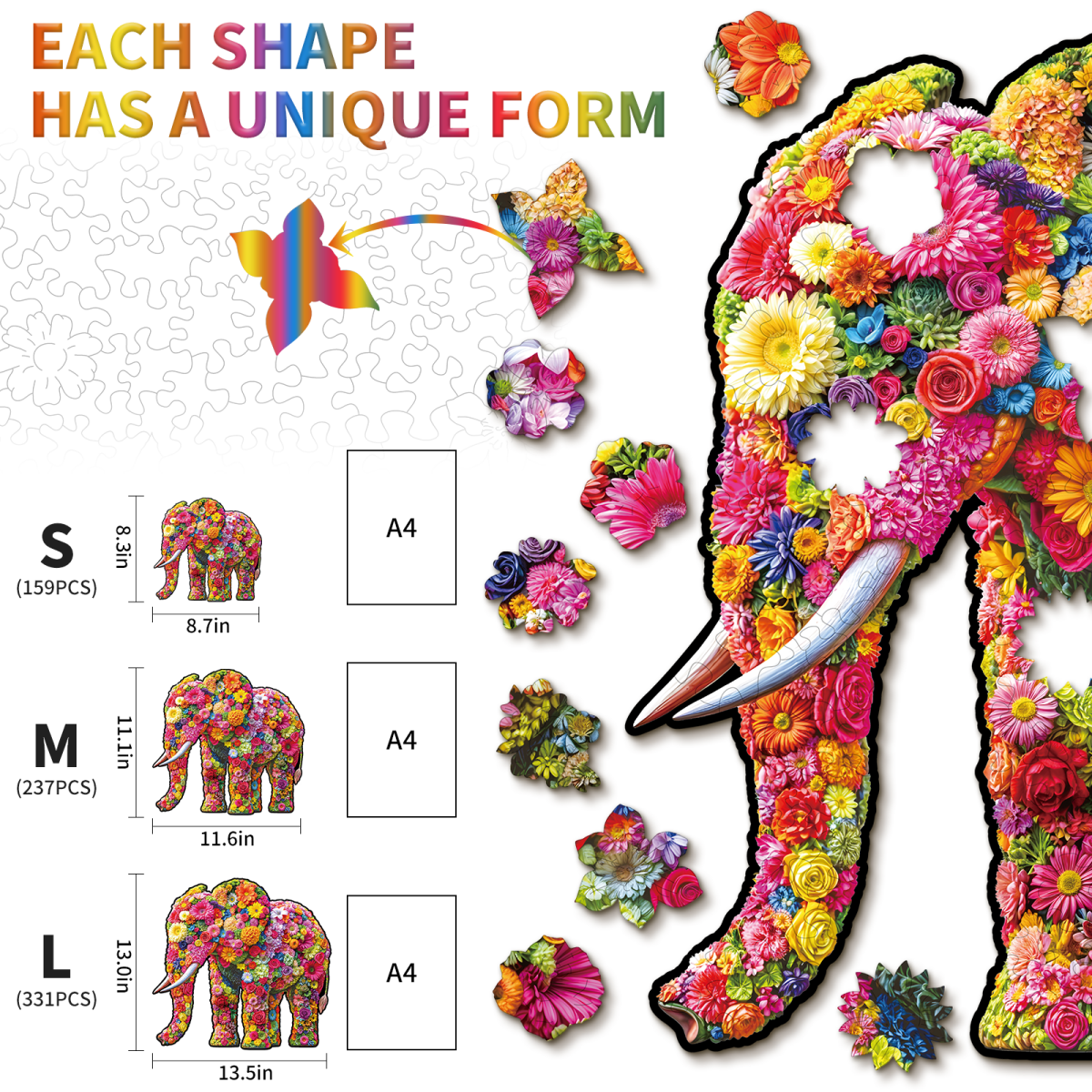 kaayee-flower-elephant-holzpuzzle-medium-mit-blumenmotiv image 4