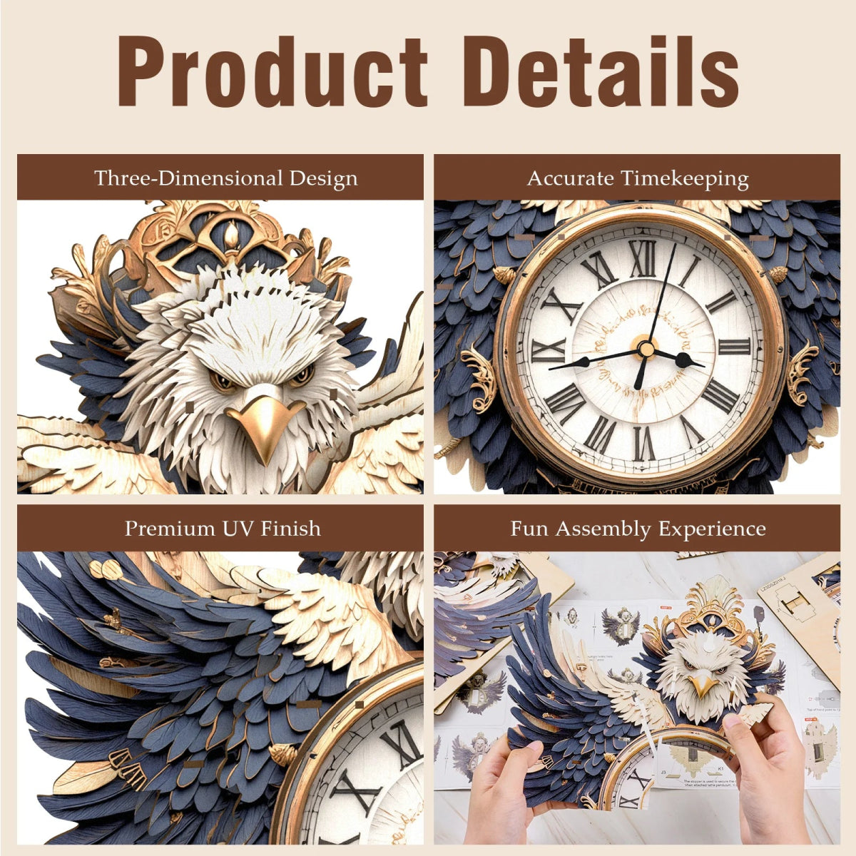 kaayee-clock-kit-eagle-holzuhr-mit-pendel-3d-puzzle image 4