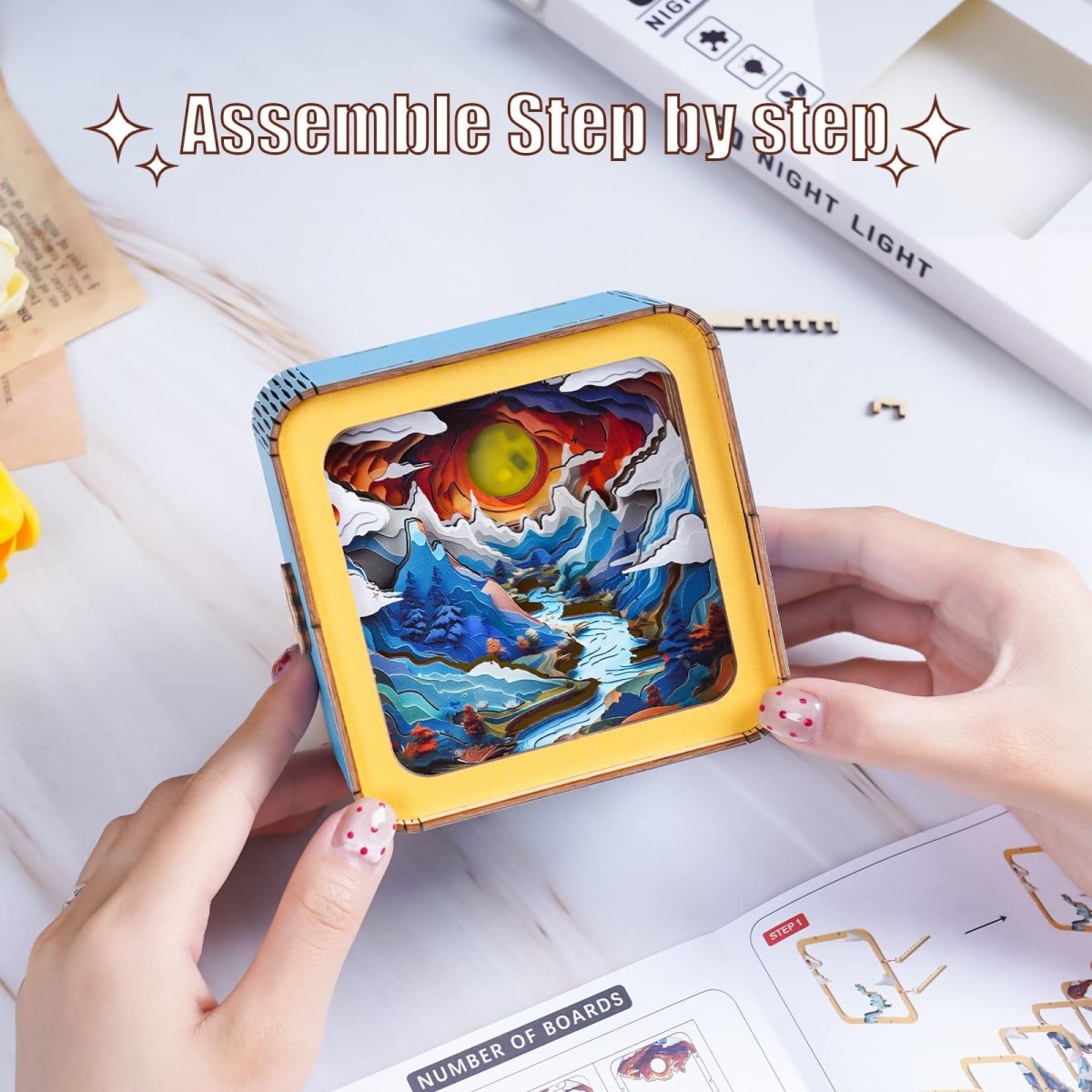 kaayee-moonlit-mountain-nachtlicht-3d-holzbausatz-usb image 7