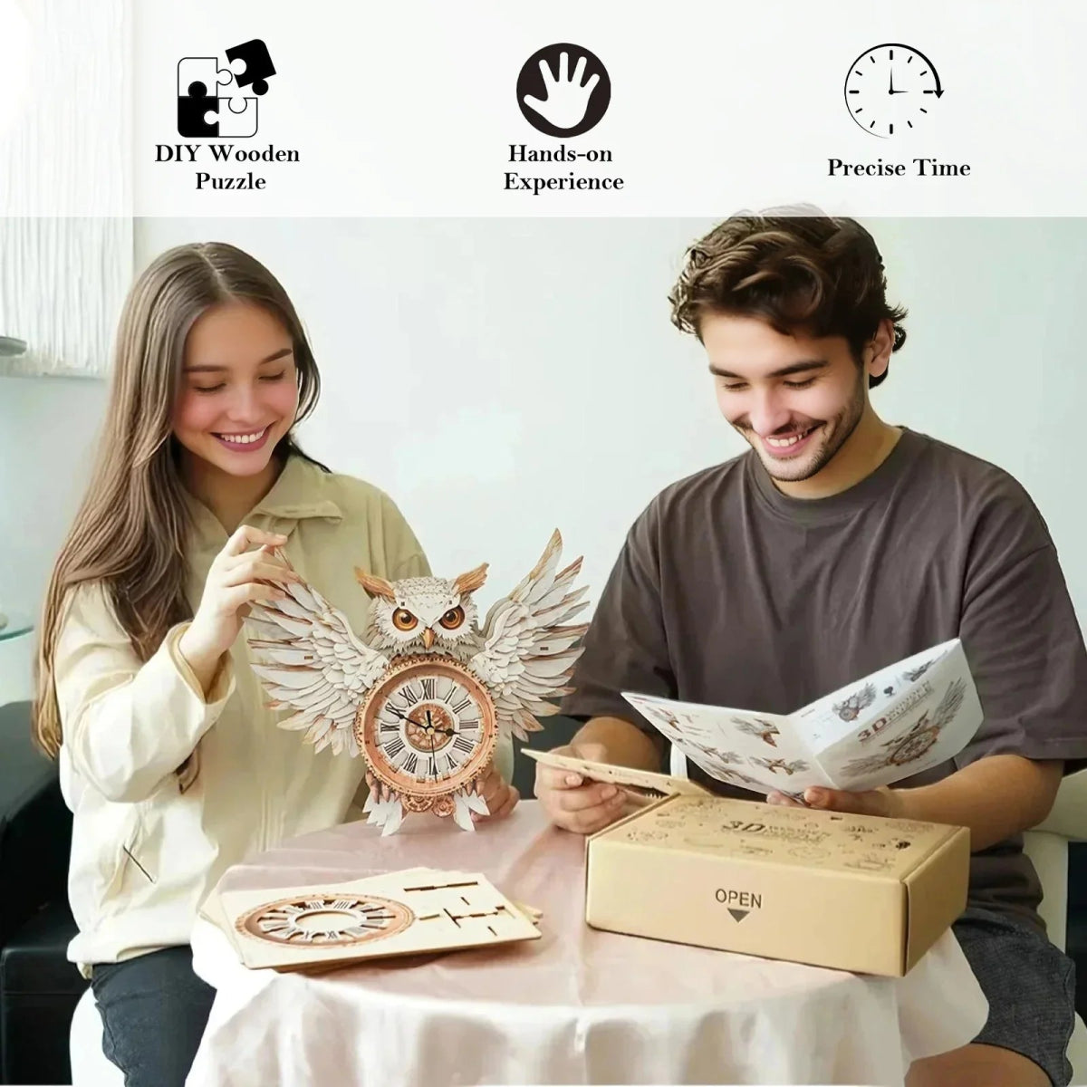 kaayee-snowy-owl-wooden-clock-kit-3d-puzzle-holzuhr-eule image 4