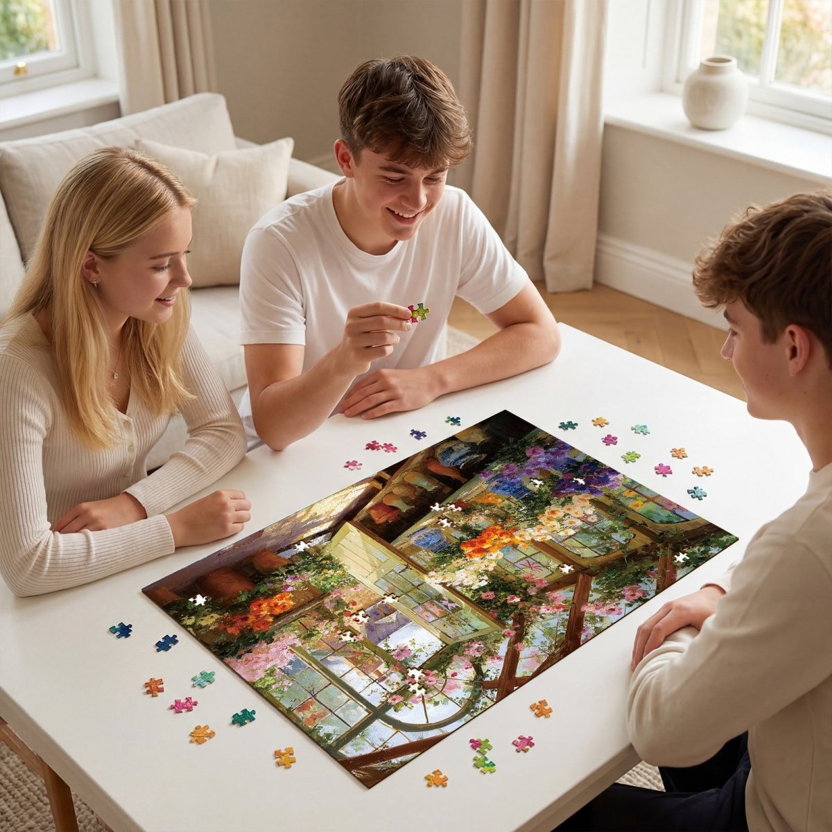 kaayee-cardboard-puzzle-sunlit-flowerhouse-1000-teile-eco image 4
