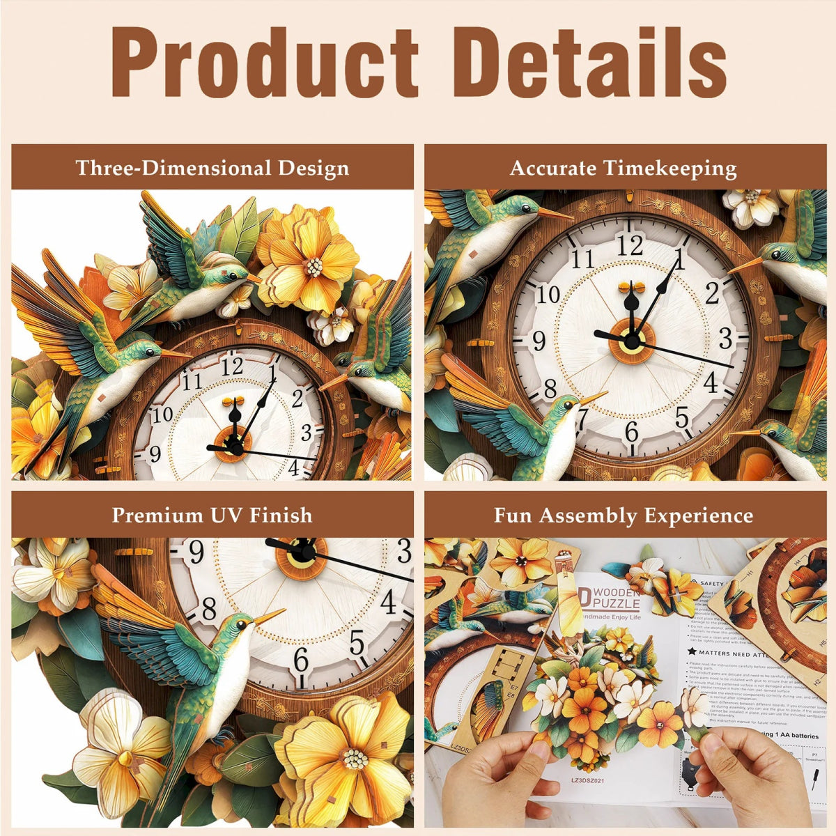 kaayee-clock-kit-hummingbird-holzuhr-kolibri-mit-pendel image 3