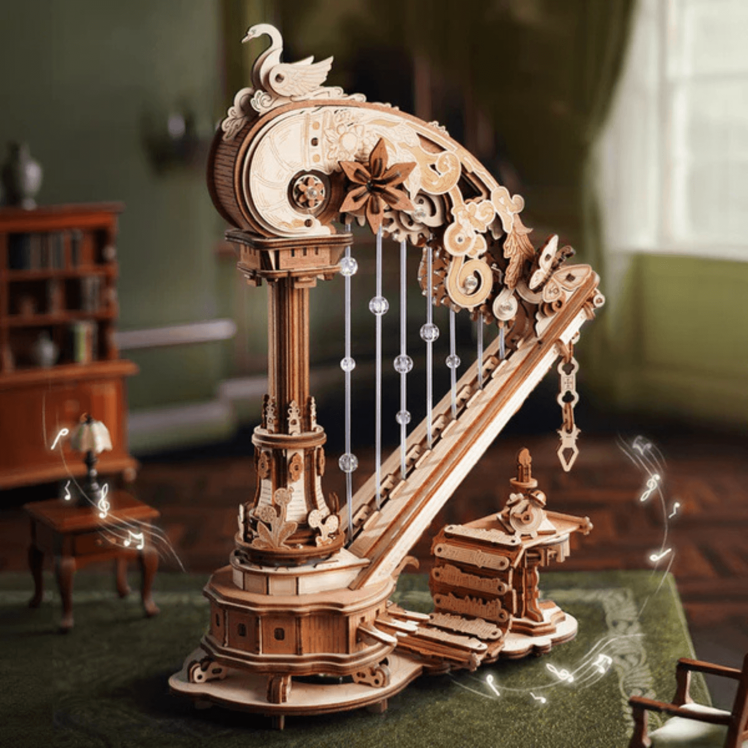 rolife-magic-harp-harfe-holzbausatz-spieluhr-mechanik-modell image 1