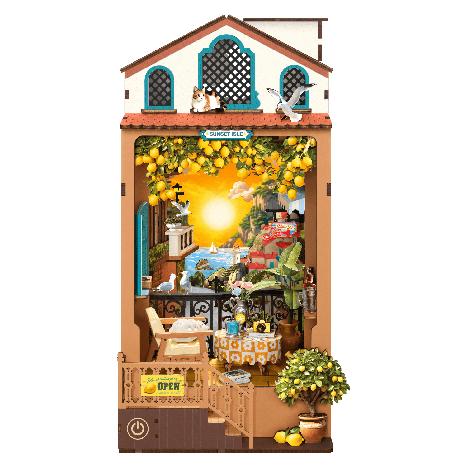 magicholz-book-nook-sunset-isle-mediterran-mit-led-licht image 5