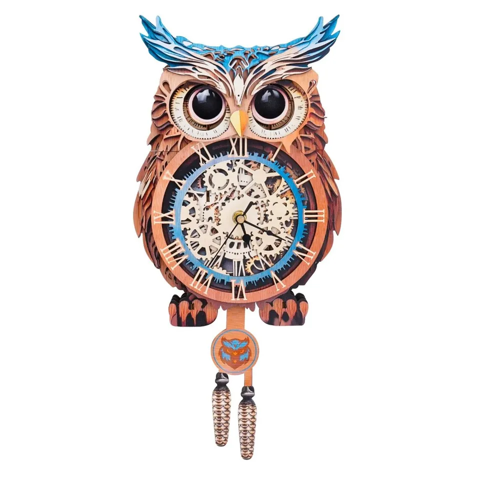kaayee-clock-kit-owl-holz-uhren-bausatz-eule-mit-pendel image 1