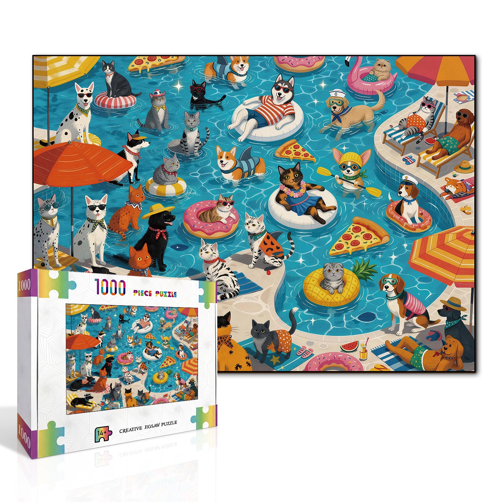 kaayee-cardboard-poolside-pet-party-puzzle-1000-teile-eco image 2