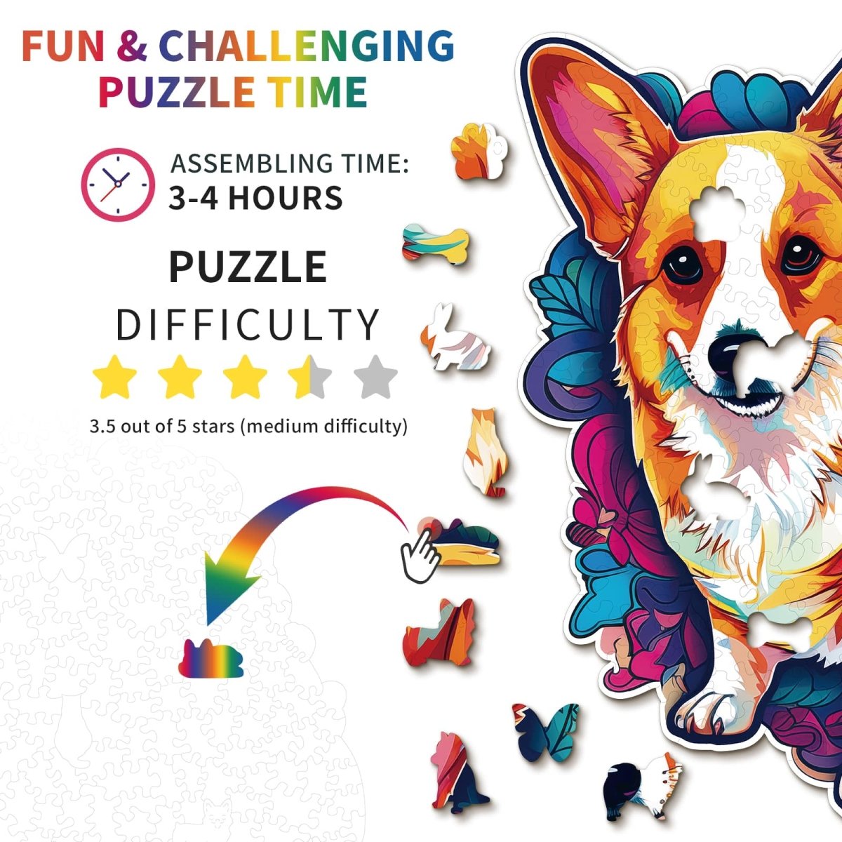kaayee-wooden-puzzle-cute-corgi-holzpuzzle-medium-hund image 4