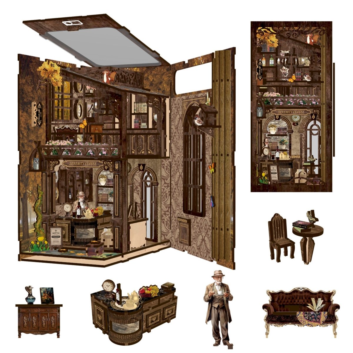 kaayee-serenity-coffee-house-book-nook-kit-holz-mit-licht image 4