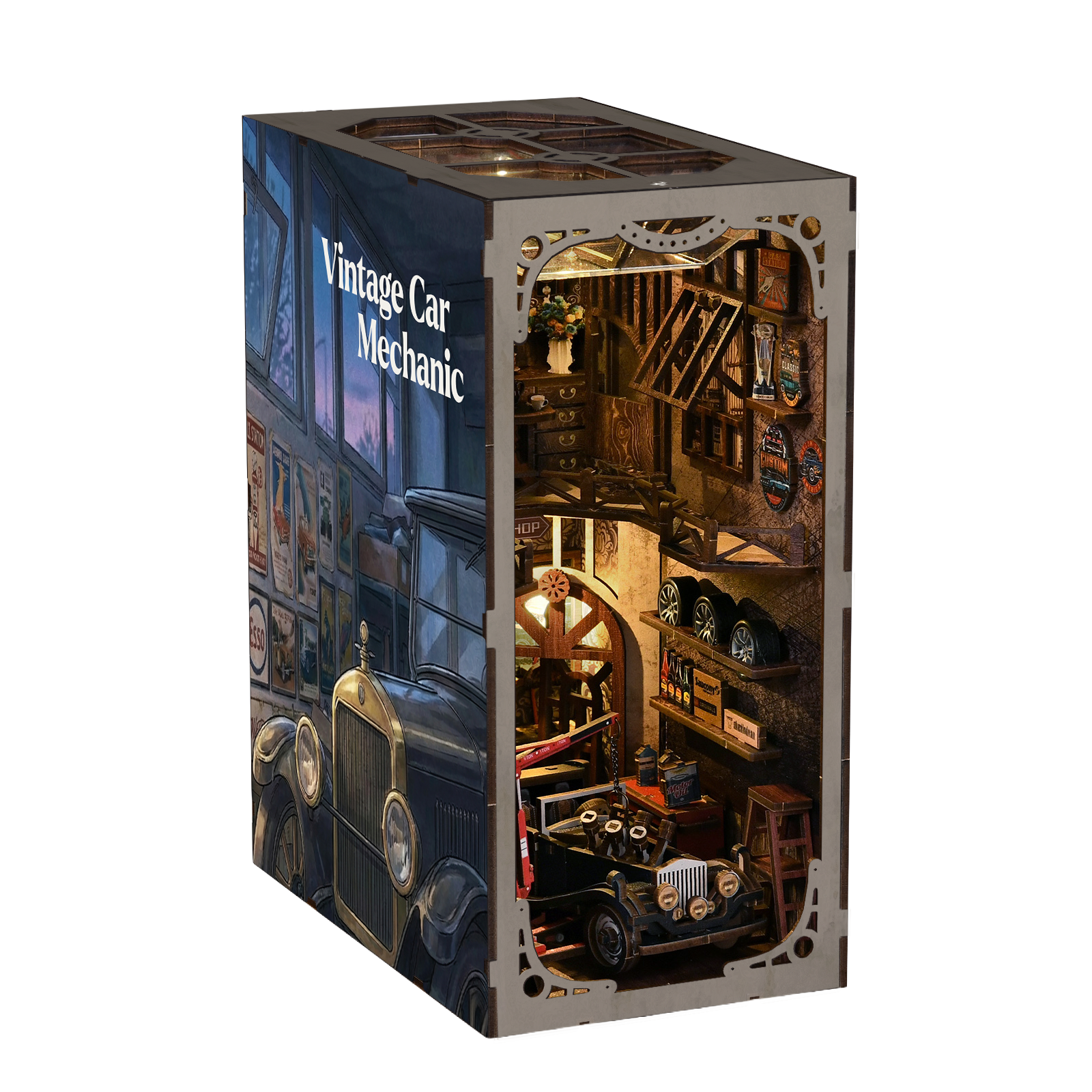 magicholz-miniaturhaus-vintage-car-mechanic-book-nook-werkstatt image 6