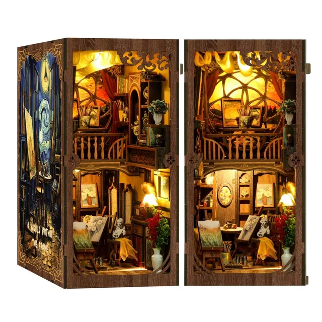 kaayee-book-nook-kit-painting-room-miniaturhaus-mit-licht image 1