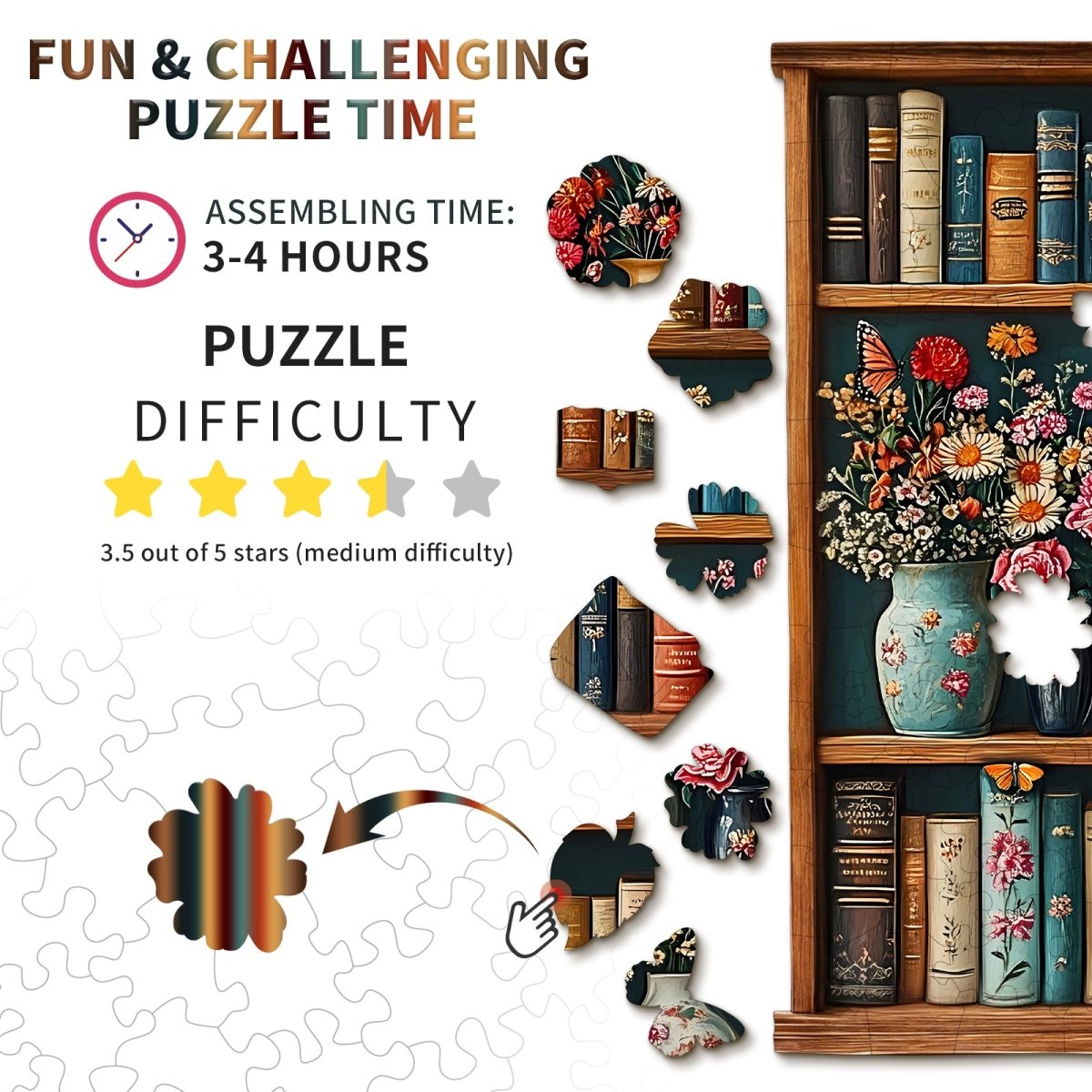 kaayee-wooden-bookshelf-flower-holzpuzzle-medium-blumen image 3
