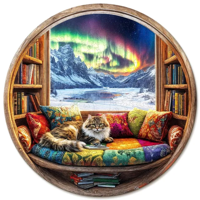 kaayee-wooden-puzzle-cat-and-bookstore-holzpuzzle-katze-medium image 1