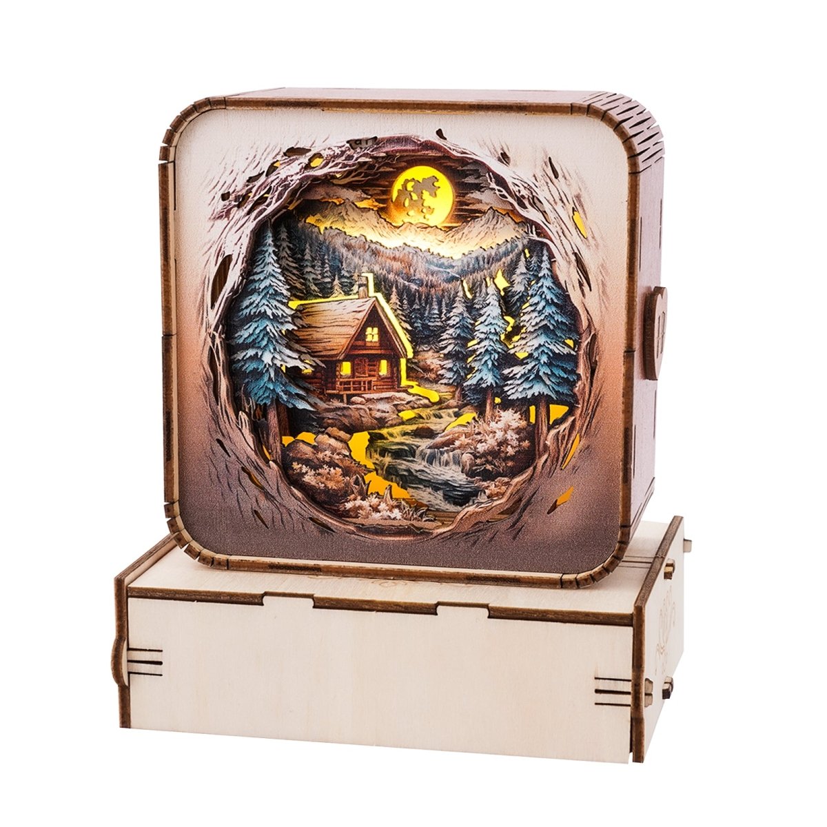 kaayee-night-light-snow-mountain-cabin-nachtlicht-holzbausatz image 4