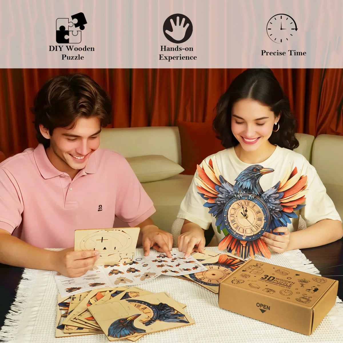 kaayee-clock-kit-raven-wanduhr-rabe-holz-3d-puzzle image 4