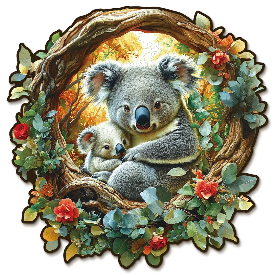 kaayee-koala-holzpuzzle-medium-mutter-kind-blumenkranz image 1
