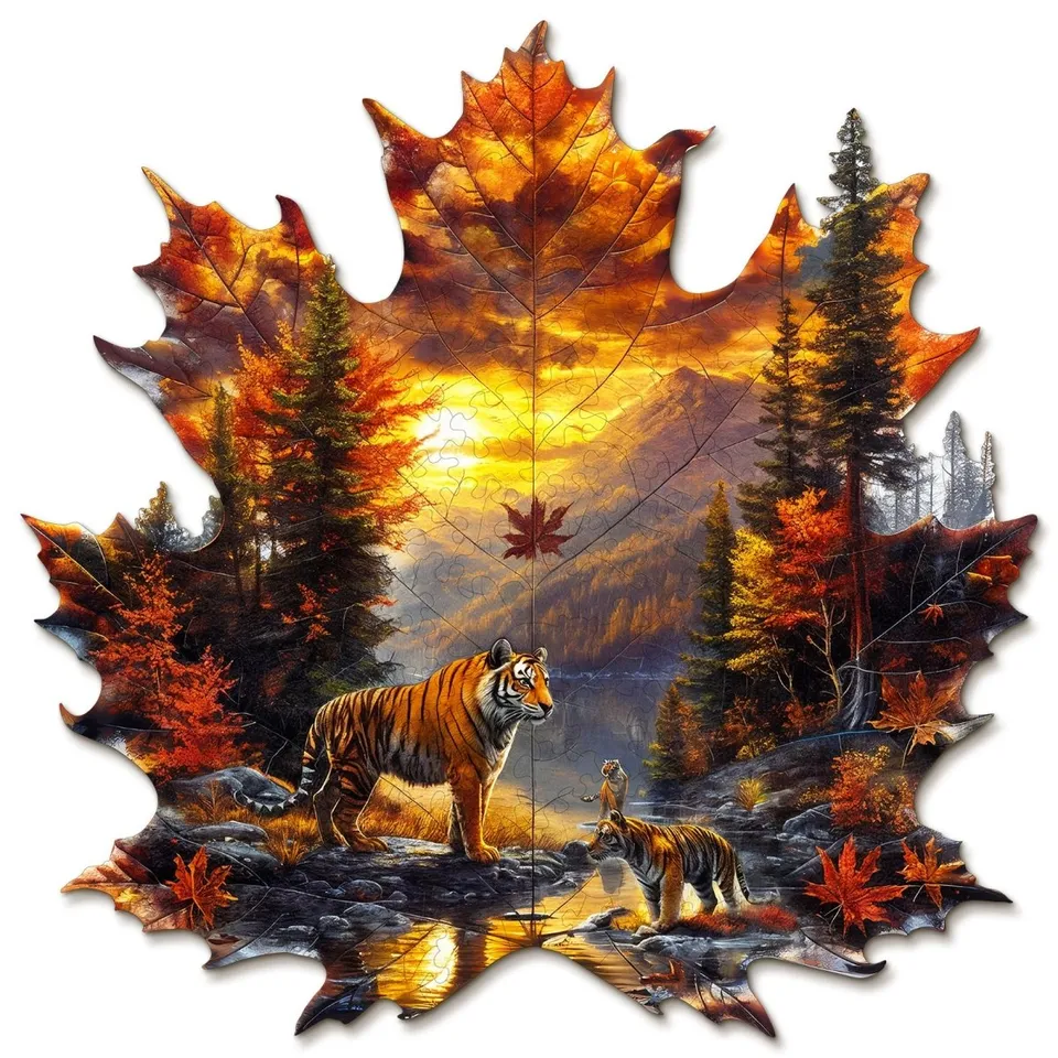 kaayee-wooden-puzzle-maple-leaf-tiger-holzpuzzle-medium image 1