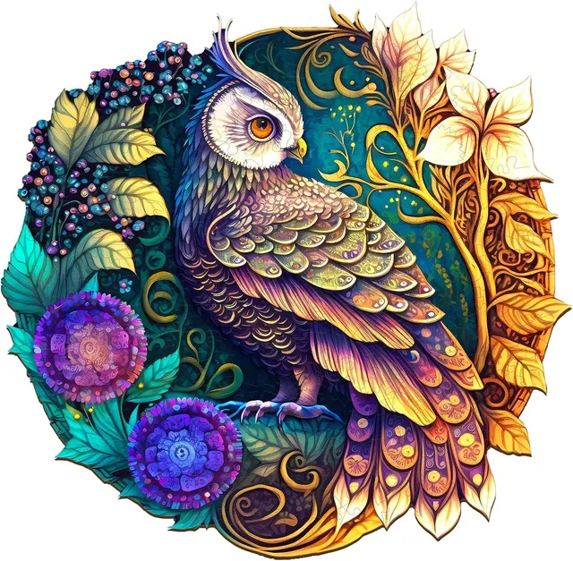 jigfoxy-mandala-owl-holzpuzzle-100-teile-s-rund-eule image 1