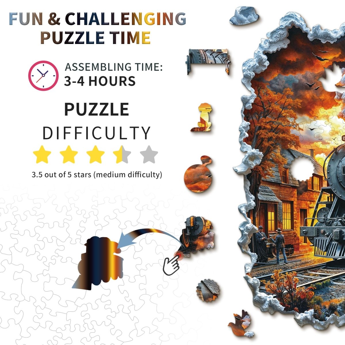 kaayee-wooden-puzzle-retro-steam-train-holzpuzzle-mittel-zug image 3