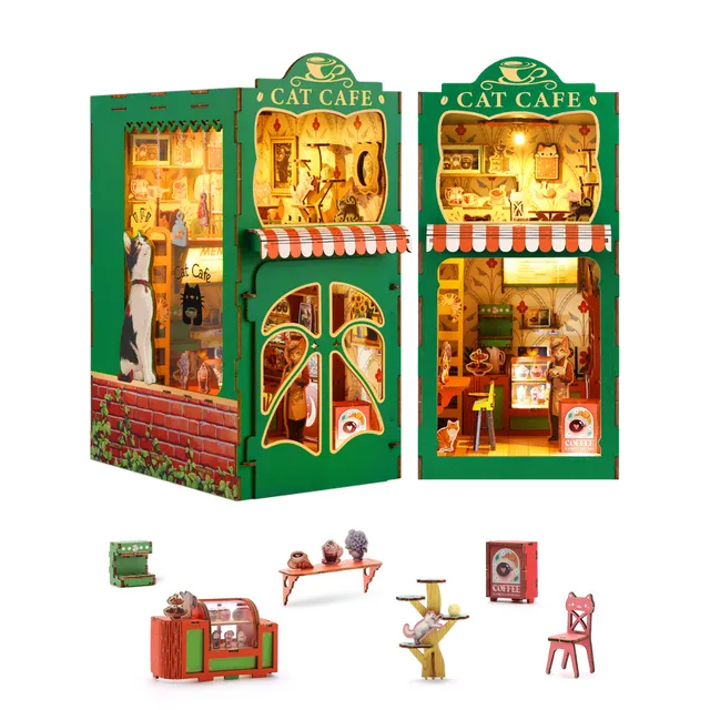 kaayee-book-nook-kit-cat-s-coffee-house-led-3d-puzzle image 1
