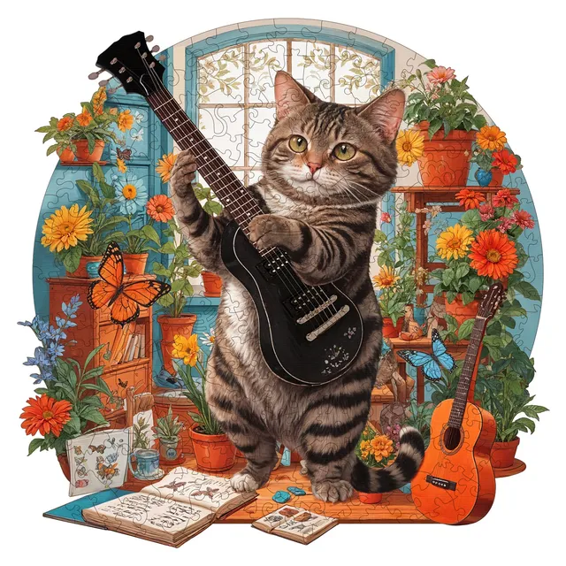 jigfoxy-guitar-cat-holzpuzzle-m-200-teile-gitarre image 1