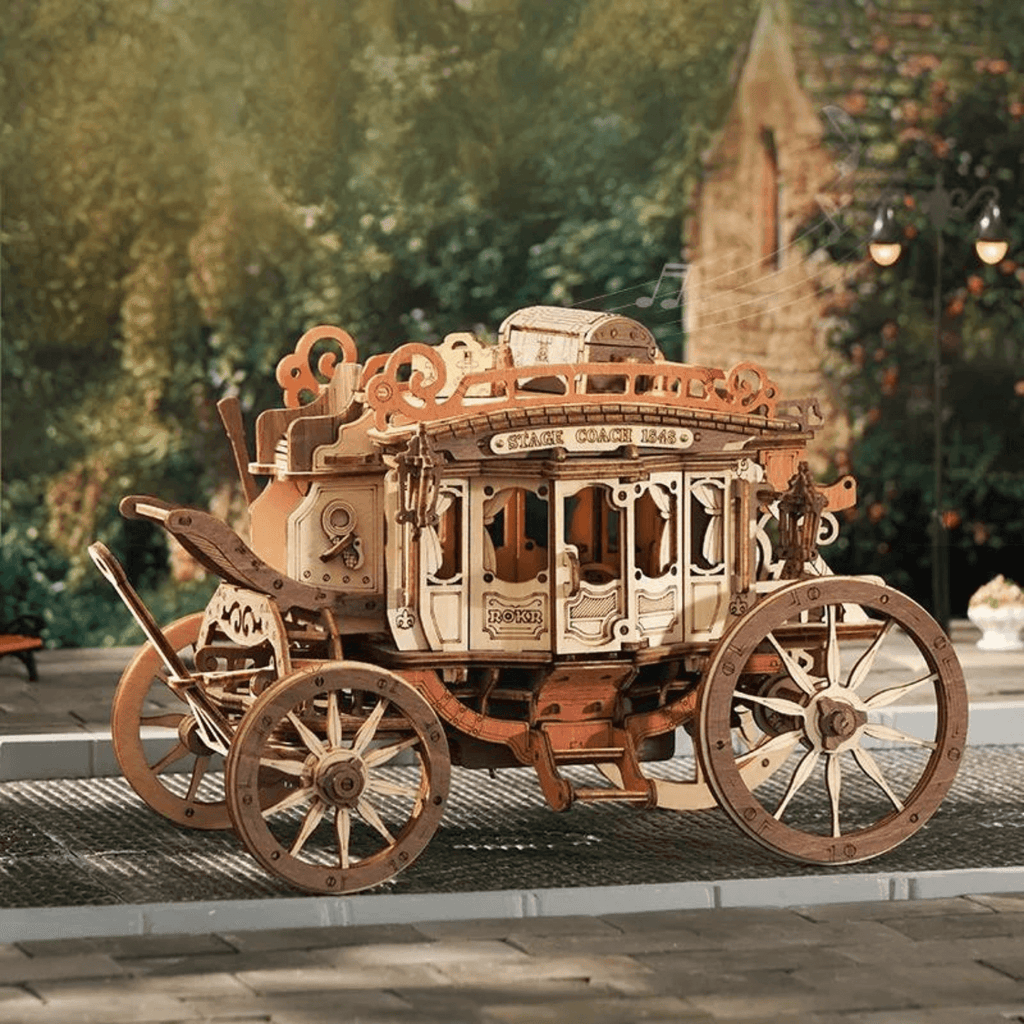 magicholz-mechanischer-bausatz-postkutsche-spieluhr-199-teile image 1